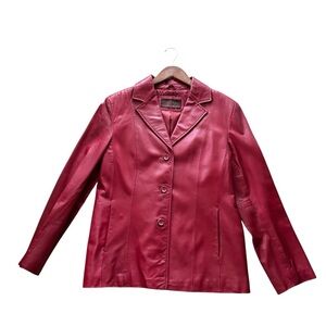 VTG Siena Red Leather Jacket Coat Sz M Single Breasted Three Button Pockets